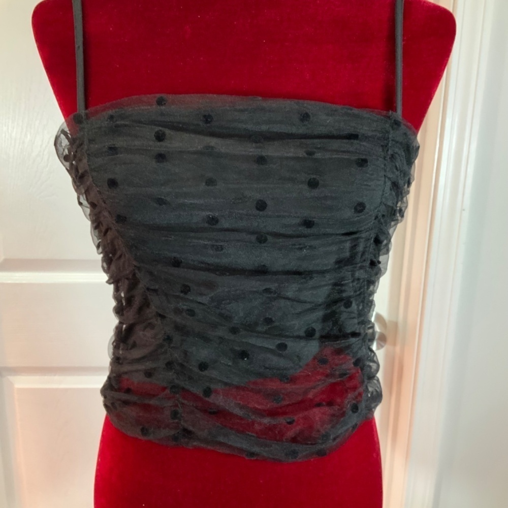 Rachel Zoe Mesh Black Polka Dot Cami Top Size Small New - Picture 4 of 10